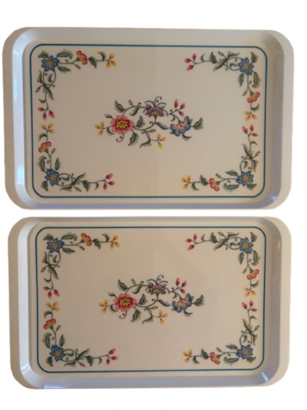 VTG Villeroy & Boch Delia Flower Melamine Serving Trays Pair Cottagecore Italy